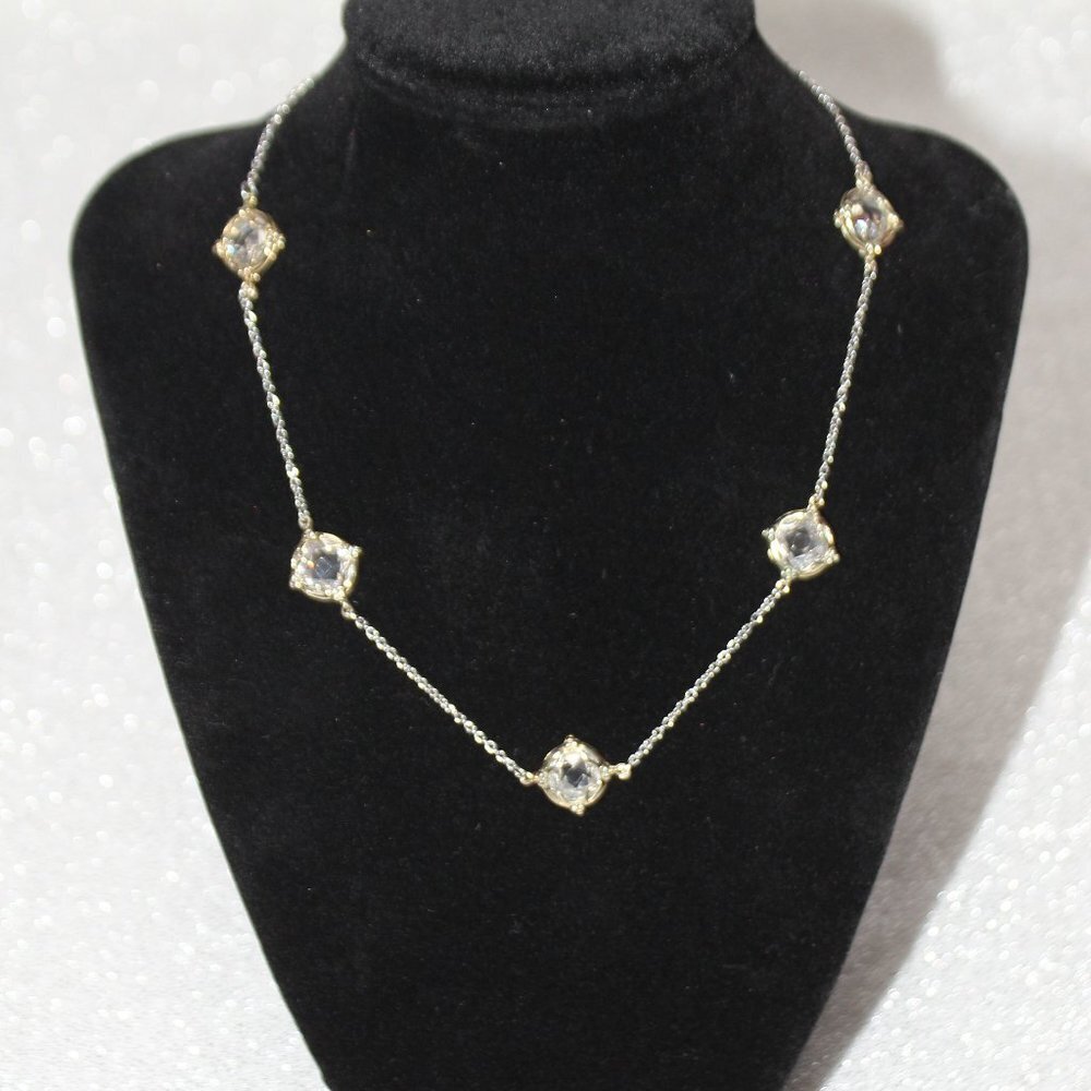 Fashion Jewelry Silver and Gold Tone Glass Crystal Bead Necklace